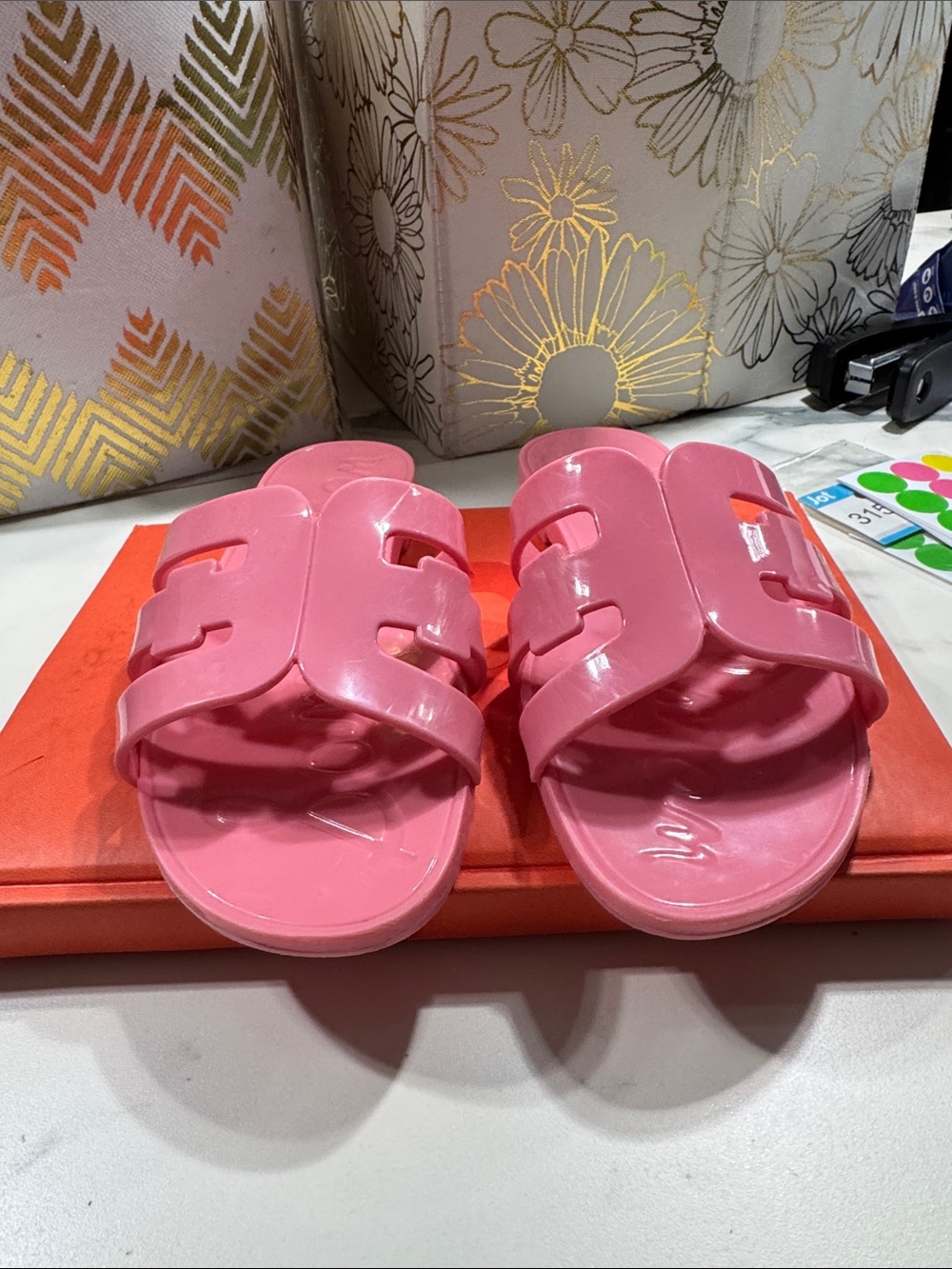 Sam‎ Edelman Bay Jelly Sandals Pink Double E Logo Slides Girls Size 2